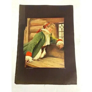 Antique August Hagborg Lithograph Print Swedish 15"x11" AT THE WINDOW‎